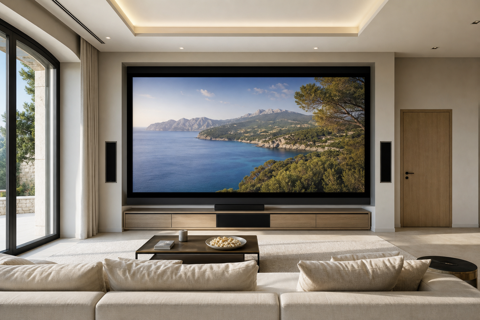 Home-cinéma intégré dans le salon